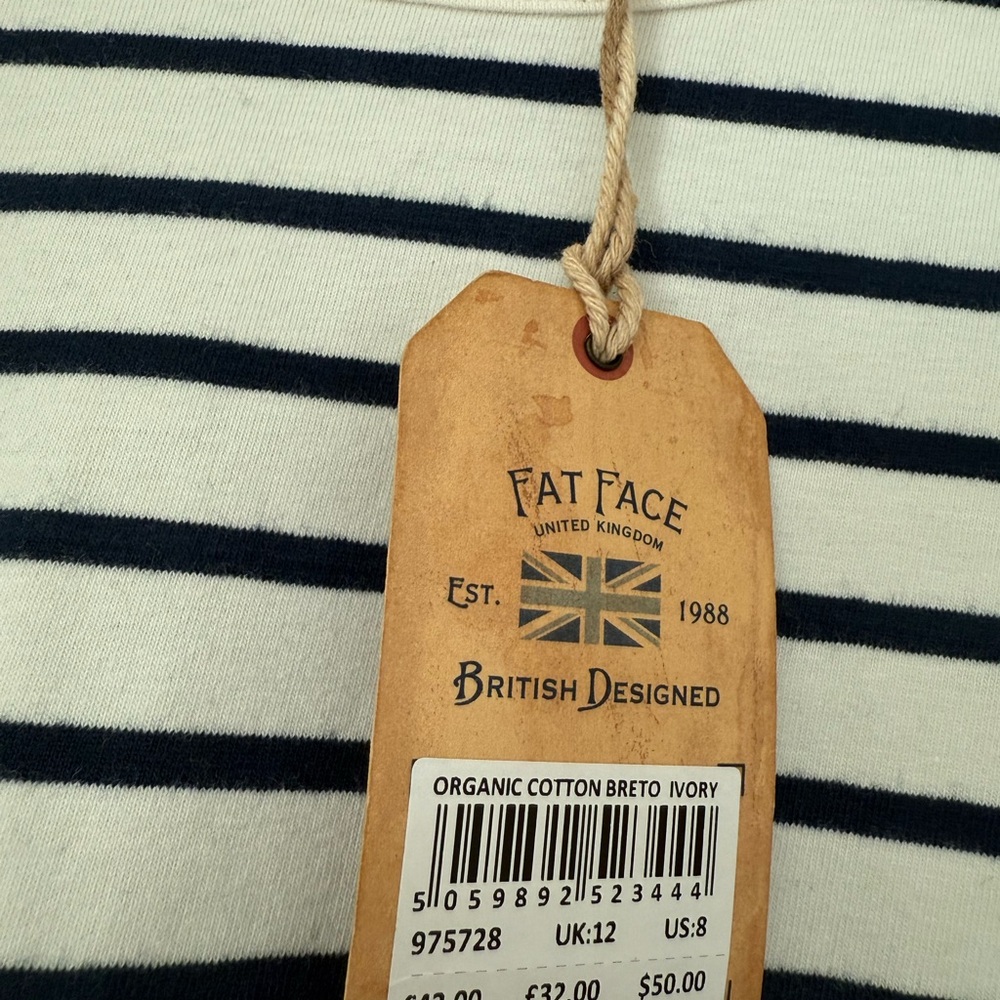 Fat Face Navy and Ivory organic cotton Breton Shirt NWT - Picture 4 of 6